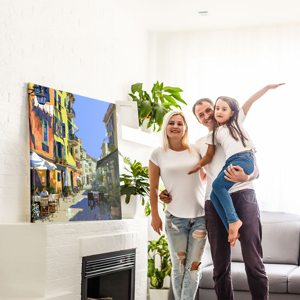 Malen nach Zahlen Set Leinwand Romantische Gasse