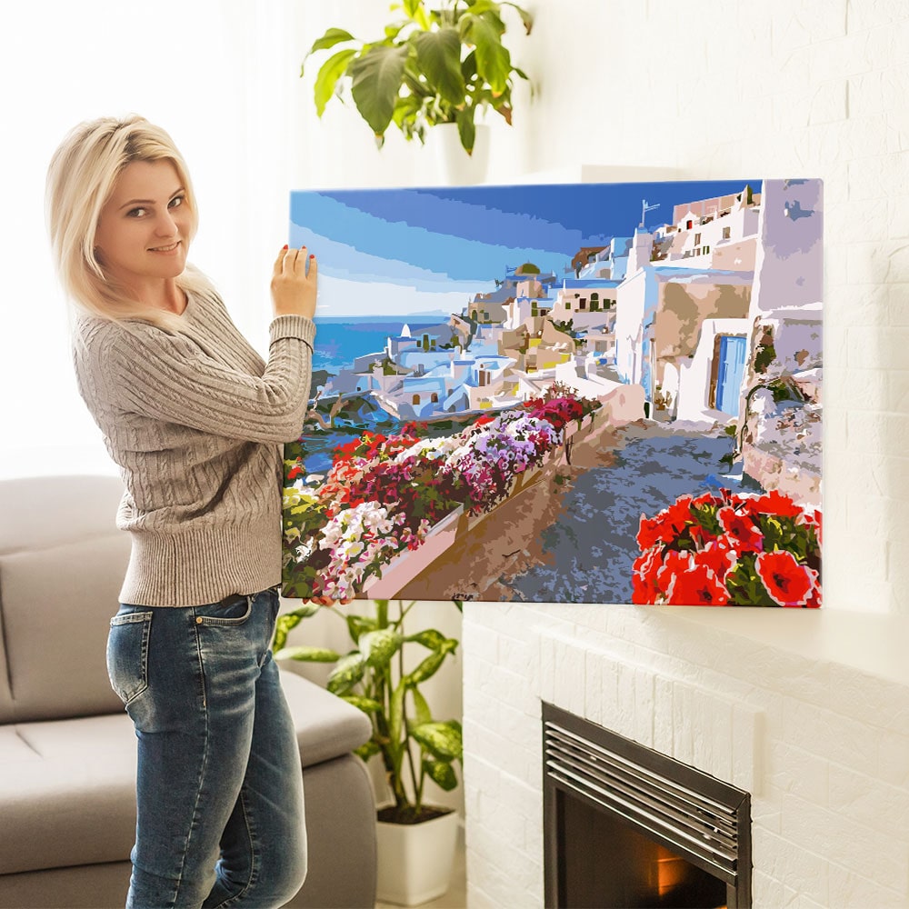 Malen nach Zahlen Set Bild Santorini