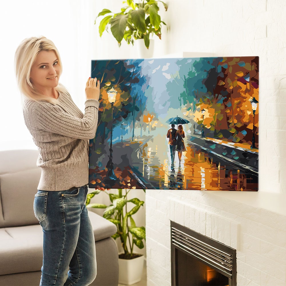 Malen nach Zahlen Set Bild Spaziergang im Regen