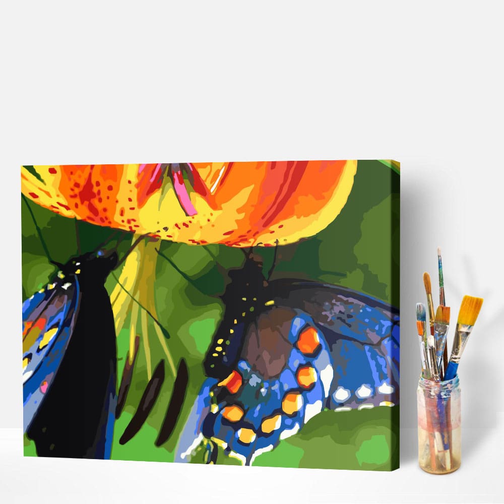 Malen nach Zahlen Set Leinwand Blue Butterflies