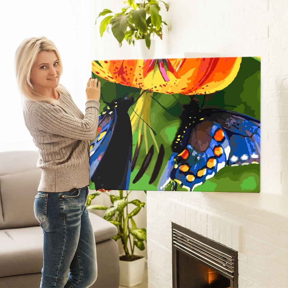 Malen nach Zahlen Set Bild Blue Butterflies