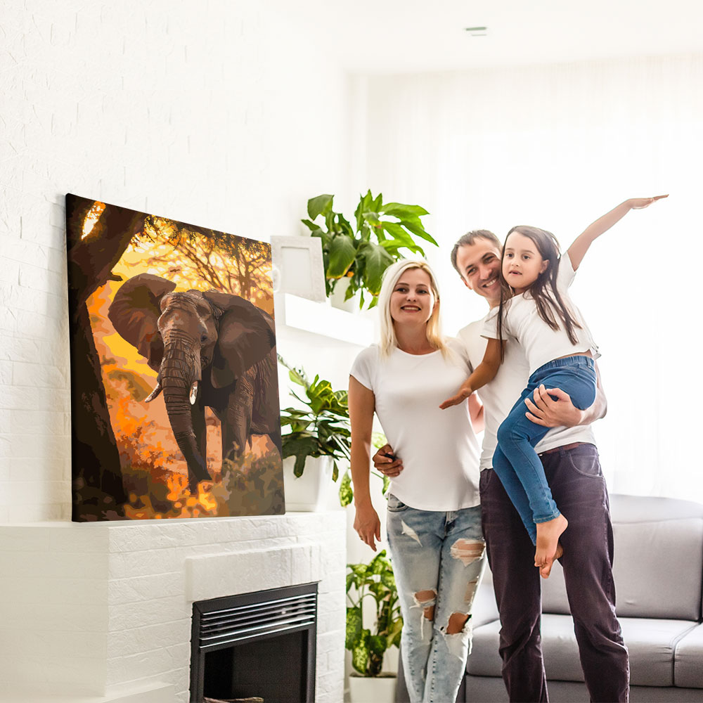 Malen nach Zahlen Set Bild Elefant im Sonnenuntergang