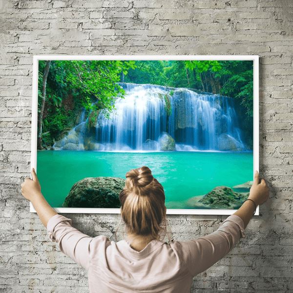 Diamond Painting Wandbild Wasserfall im grünen See