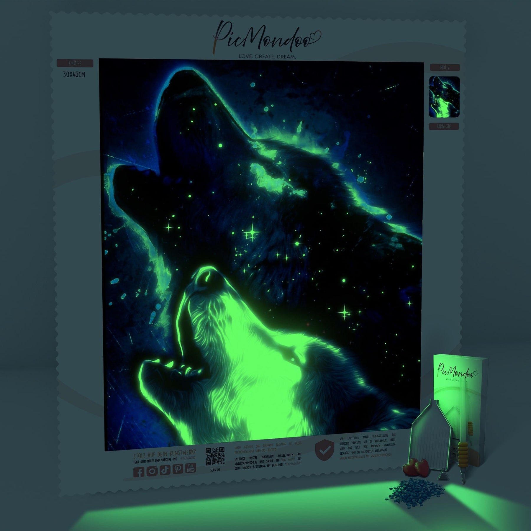 Diamond Painting Leuchtbild Special Leinwand Schattenwolf