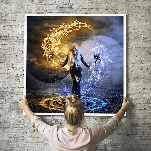 Diamond Painting Wandbild Lady "Feuer & Wasser"