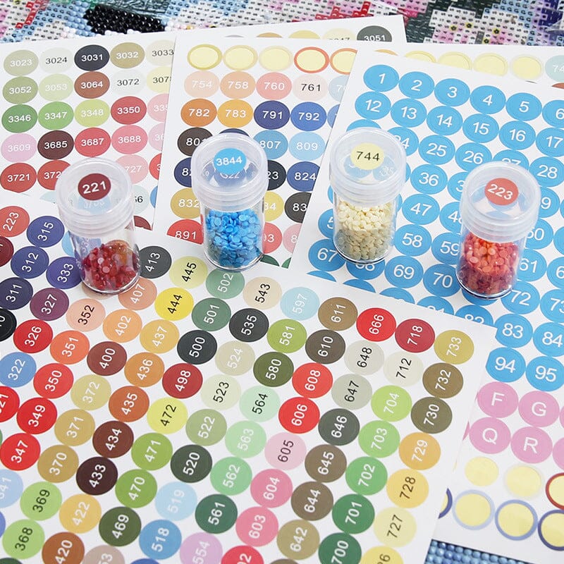 Diamond Painting - DMC Sticker - 4 Bögen - Rund