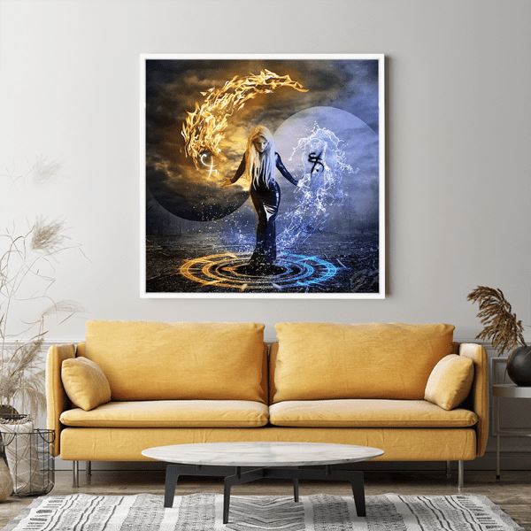 Diamond Painting Wandgestaltung Lady "Feuer & Wasser"