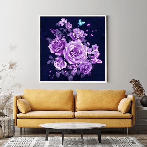 Diamond Painting Strass Special Wandgestaltung XL Lila Rosenstrauß