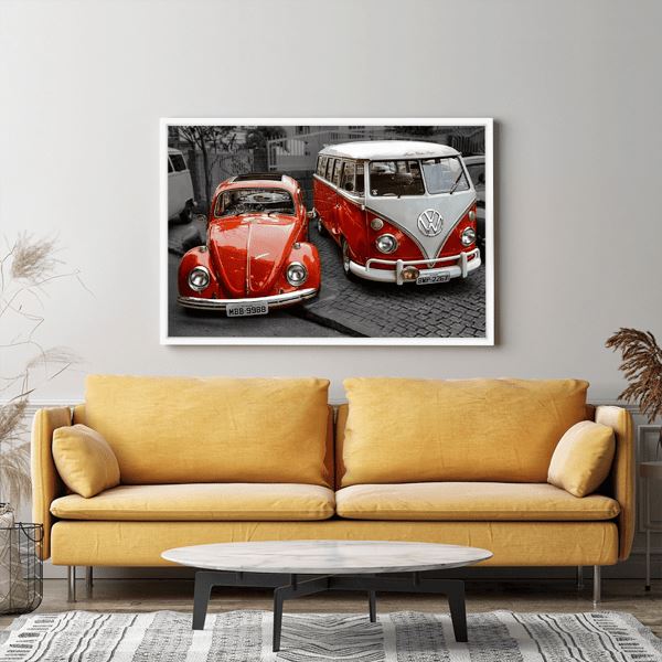 Diamond Painting Wandgestaltung Käfer & Bulli "Red Love"