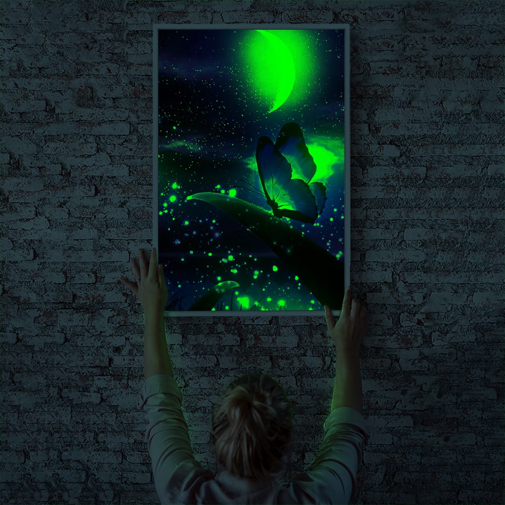 Diamond Painting Leuchtbild Special Wandgestaltung Schmetterling im Mondschein