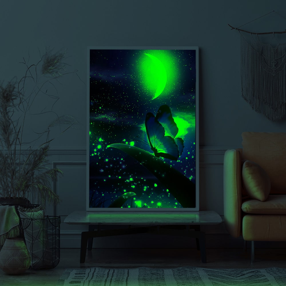 Diamond Painting Leuchtbild Special Wandgestaltung Schmetterling im Mondschein