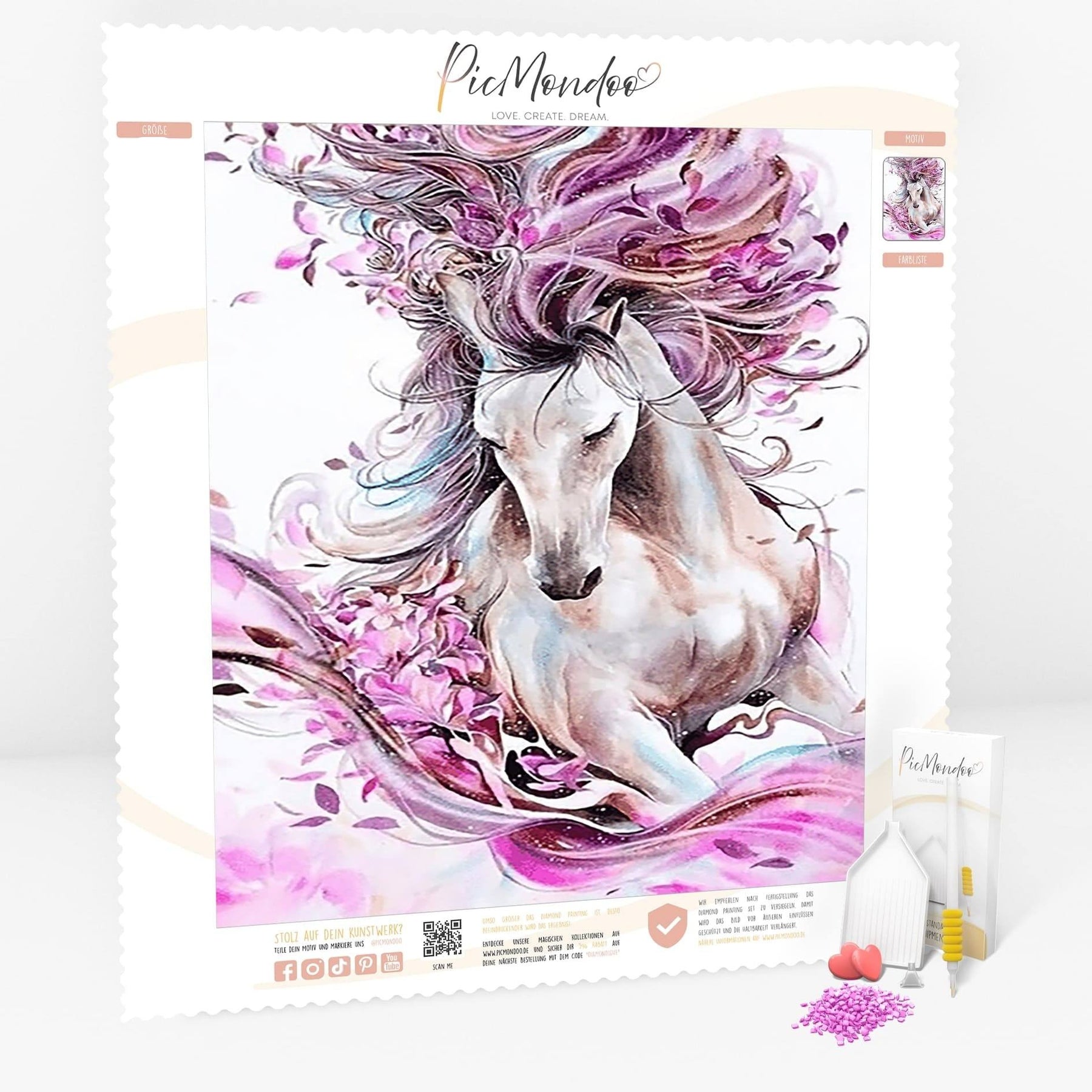 Diamond Painting Leinwand Pferd "Pink Flower"