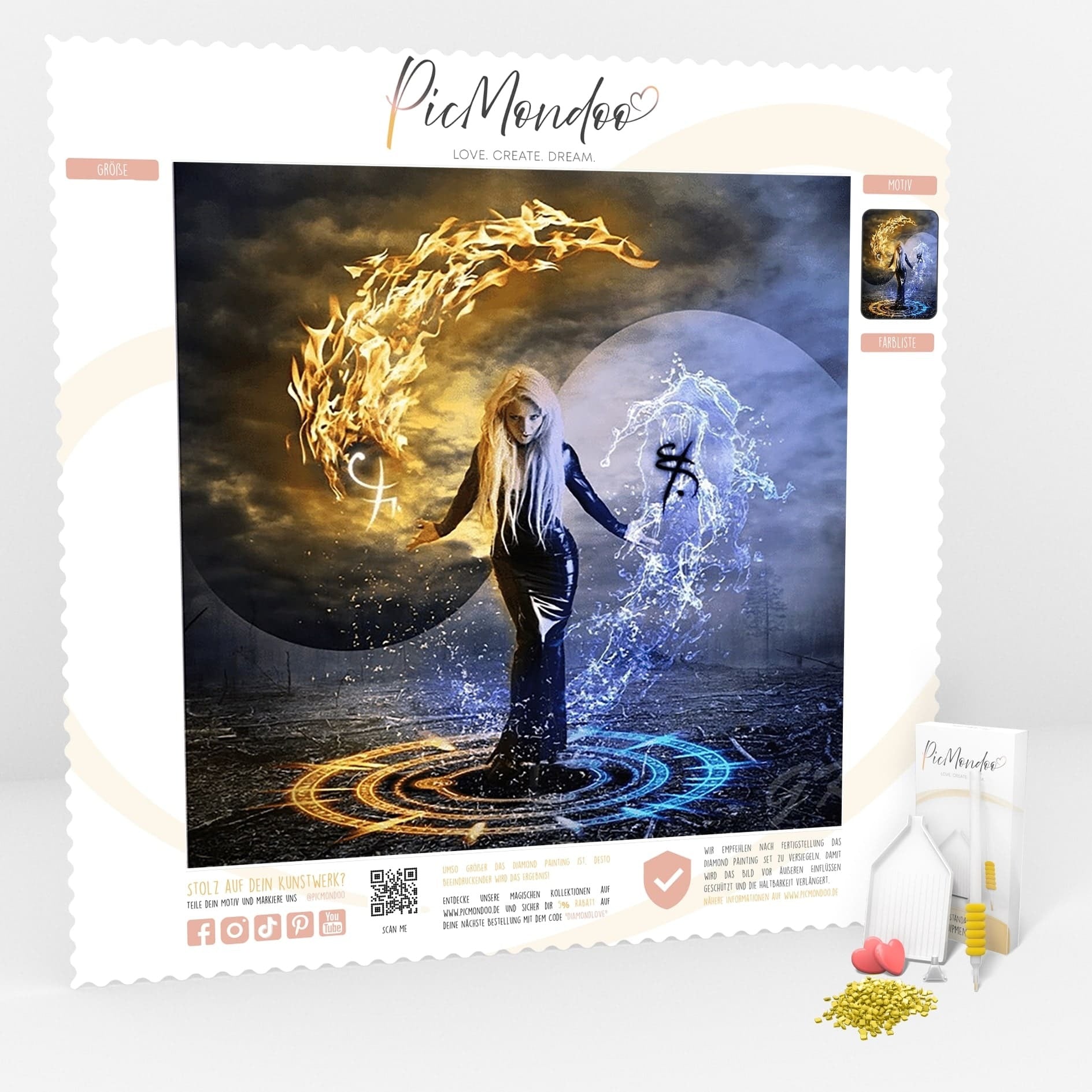 Diamond Painting Leinwand Lady "Feuer & Wasser"