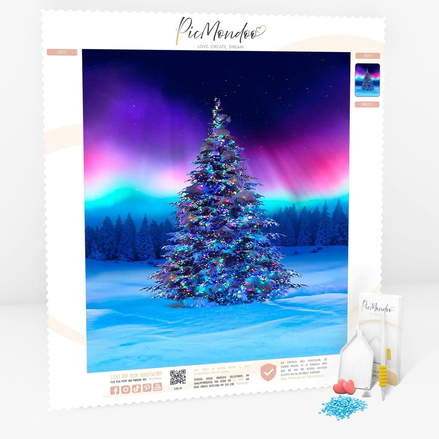 Diamond Painting Leinwand Weihnachtsbaum im Nordlicht