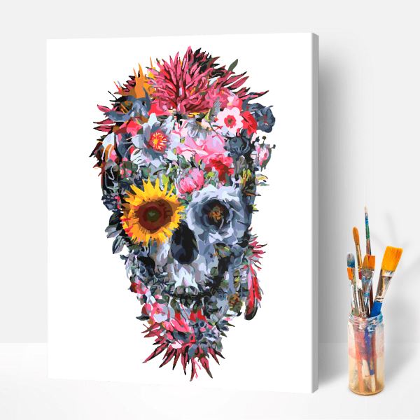 Malen nach Zahlen fertiges Motiv Voodoo Totenkopf