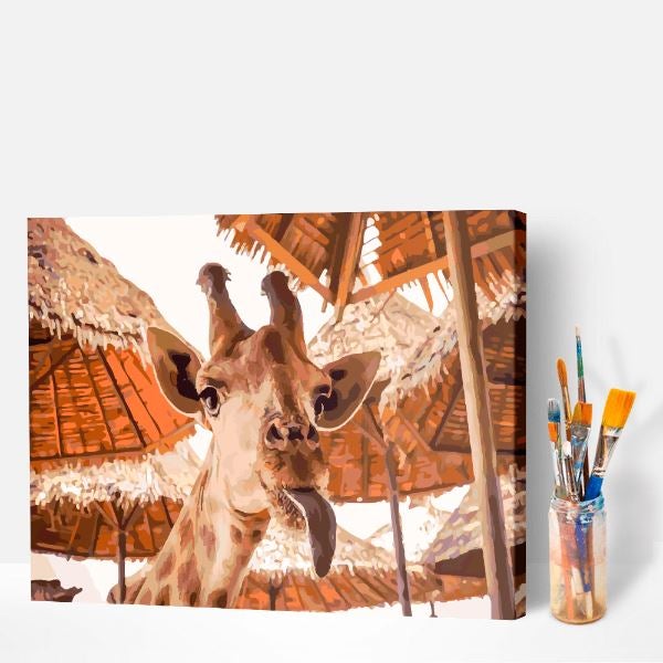 Malen nach Zahlen fertiges Motiv Crazy Giraffe