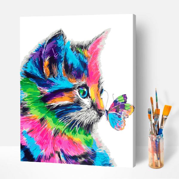 Malen nach Zahlen fertiges Motiv Crazy Cat
