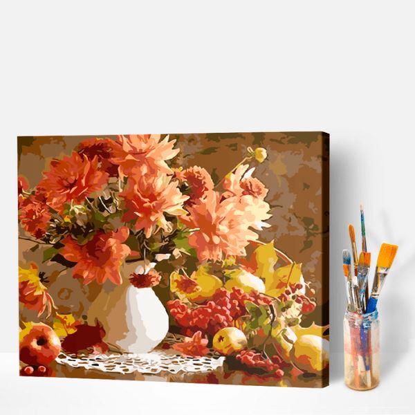 Malen nach Zahlen fertiges Motiv Blumengedeck