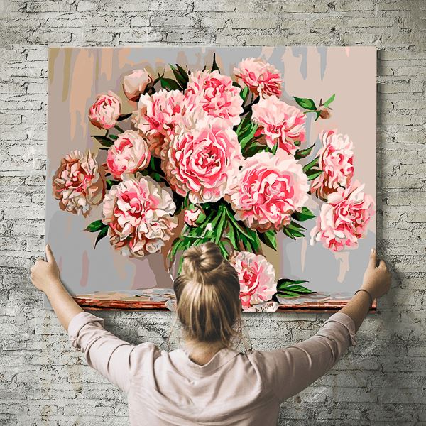 Malen nach Zahlen Wandbild Der rosa Rosenstrauß