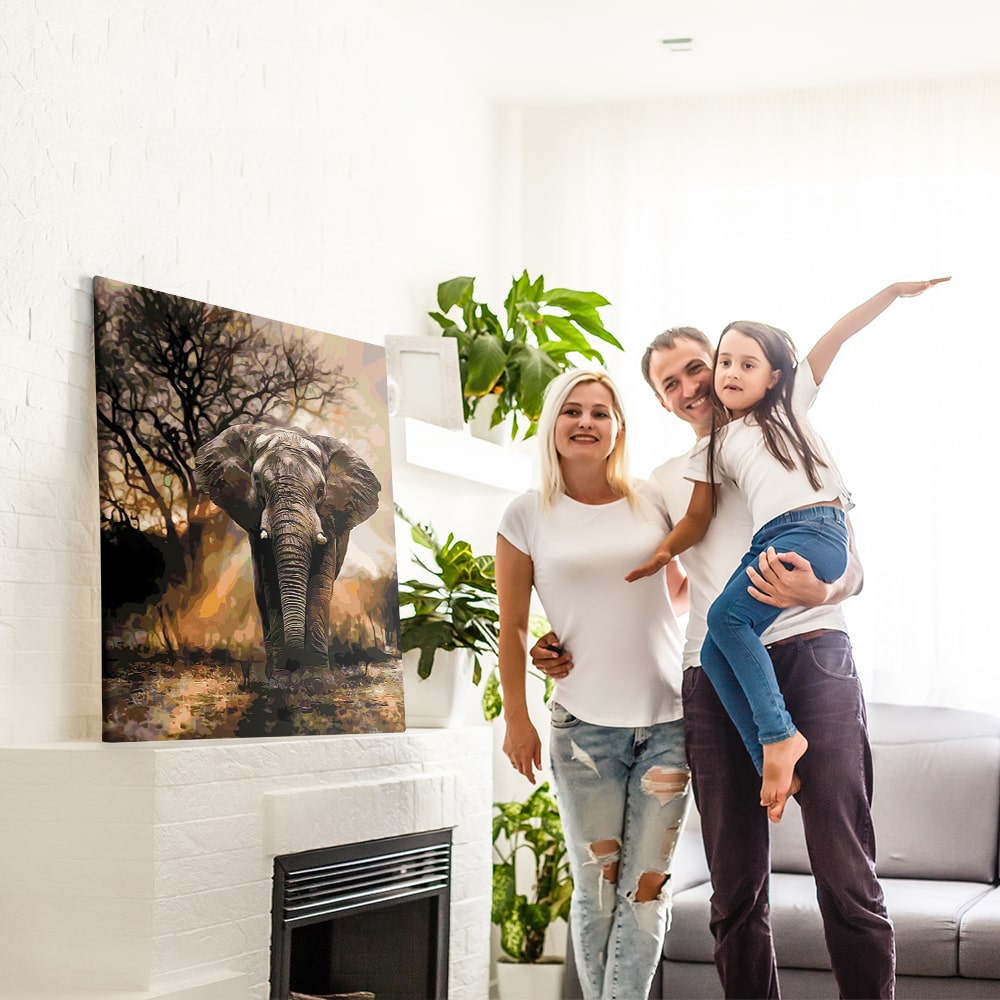 Malen nach Zahlen fertiges Wandgestaltung Afrikanischer Savannenelefant