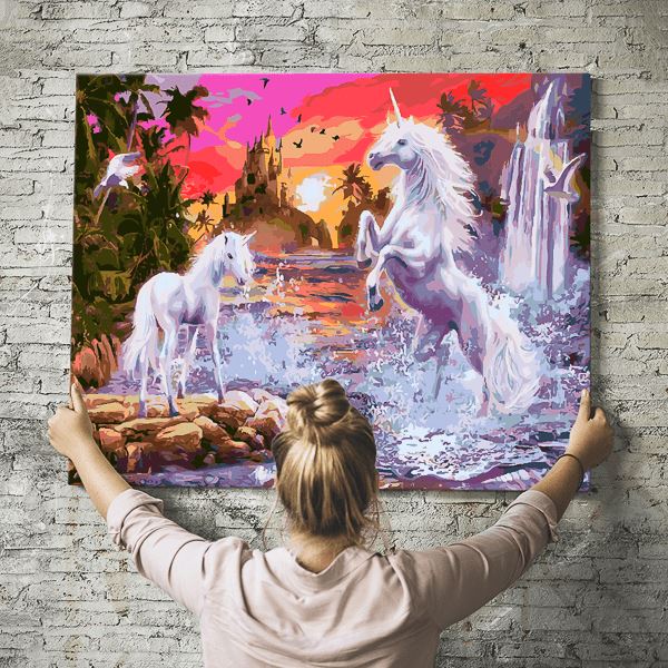 Malen nach Zahlen Wandbild Einhörner im Paradies