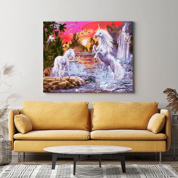 Malen nach Zahlen Wandgestaltung Einhörner im Paradies