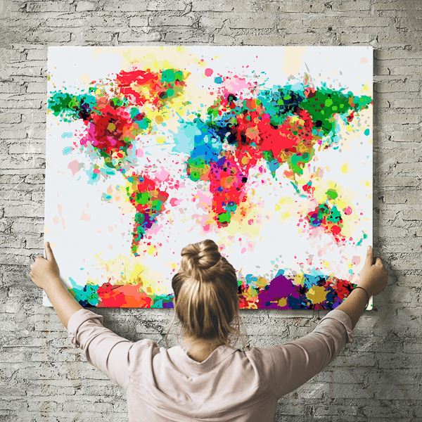 Malen nach Zahlen Wandbild Bunte Weltkarte