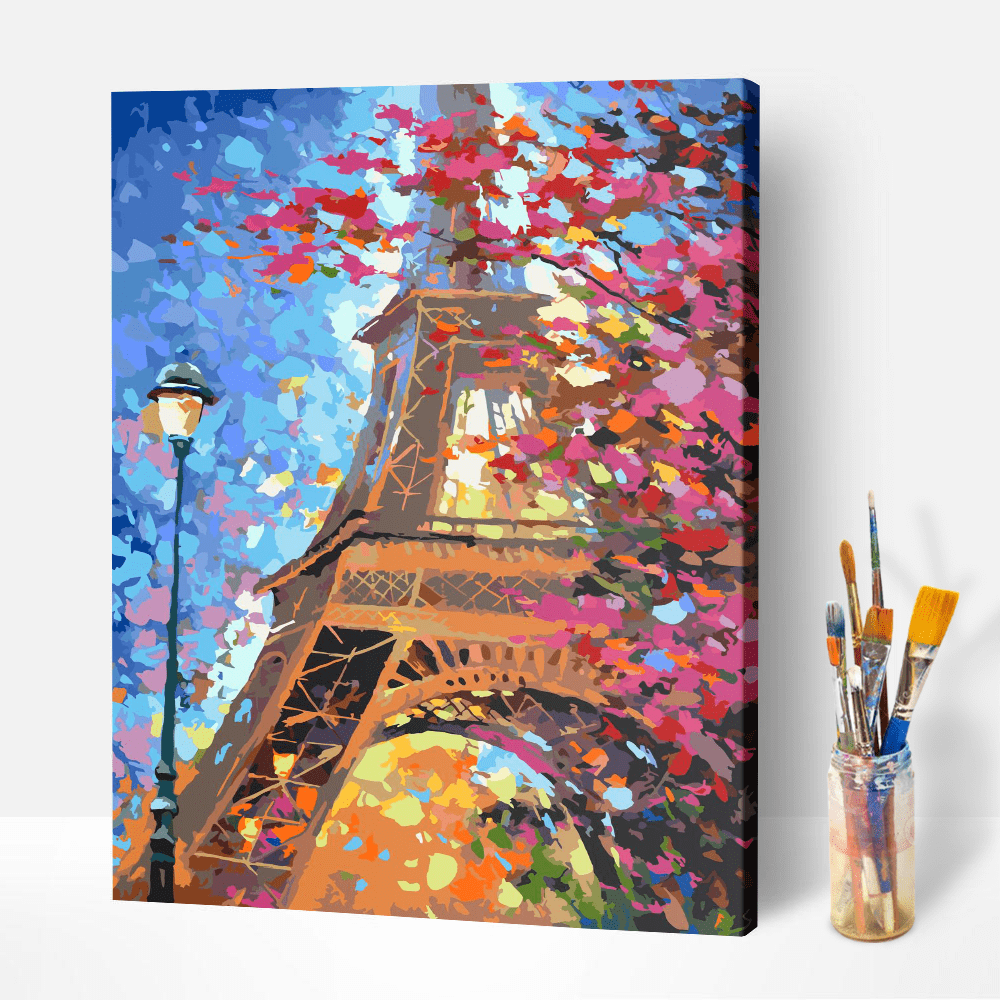 DIY Malen nach Zahlen Set für Erwachsene - Pinker Herbst am Eifelturm