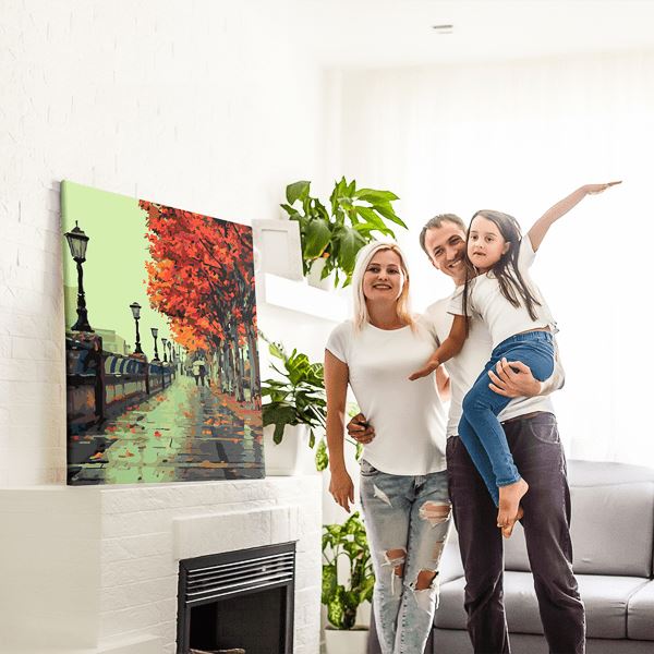 Malen nach Zahlen Wandbild Brücke im Herbst