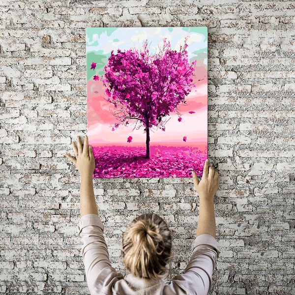 Malen nach Zahlen Wandbild Der lila Herzensbaum