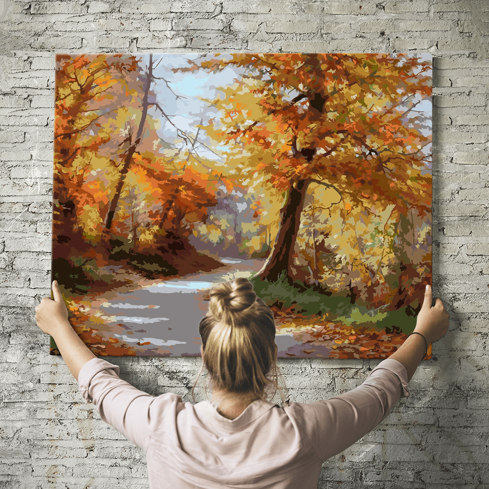 Malen nach Zahlen Set Wandbild Herbstspaziergang
