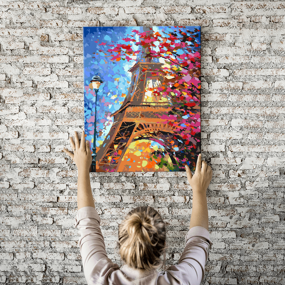 Malen nach Zahlen Set Wandbild Pinker Herbst am Eifelturm