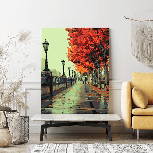 Malen nach Zahlen Wandgestaltung Brücke im Herbst