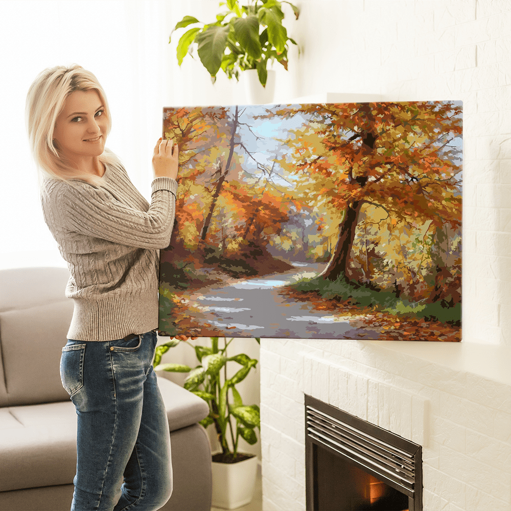 Malen nach Zahlen Set Bild Herbstspaziergang