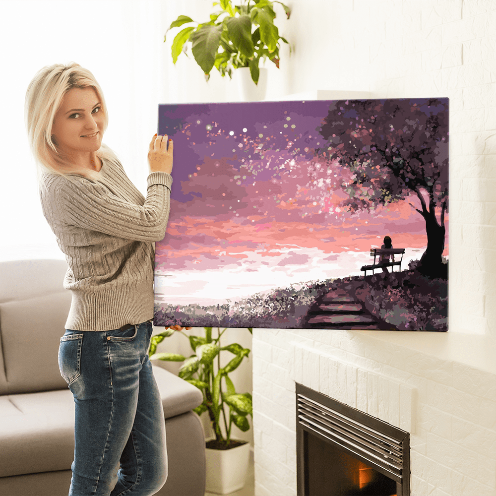 Malen nach Zahlen Set Bild Lonely under a pink starry night
