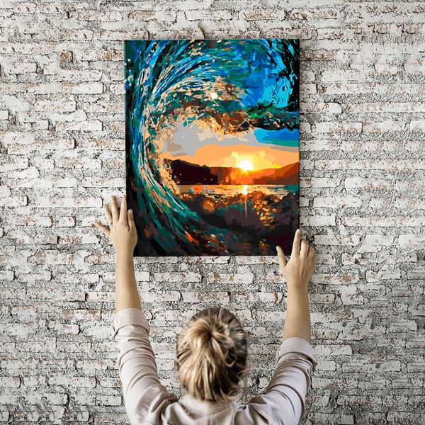 Malen nach Zahlen Wandbild Wellen im Sonnenuntergang