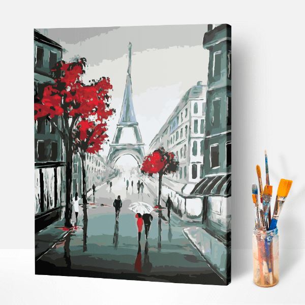 Malen nach Zahlen fertiges Motiv Rote Liebe in Paris