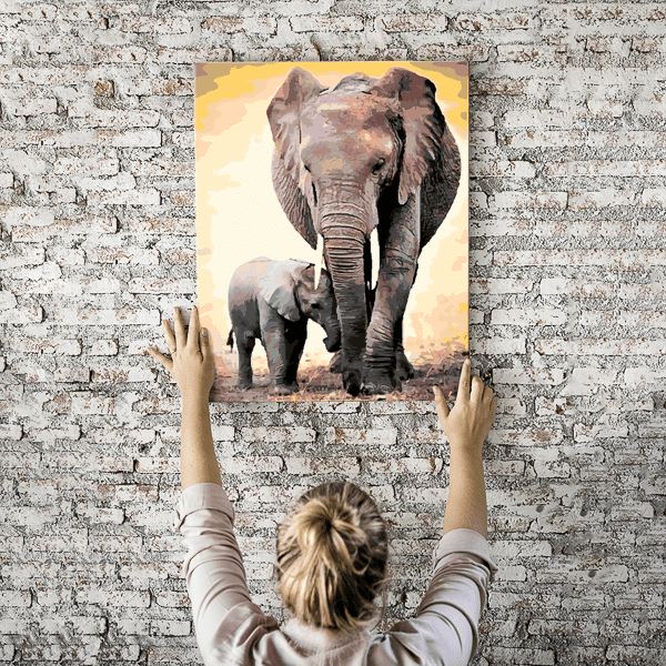 Malen nach Zahlen Wandbild Die starke Elefantenmutter