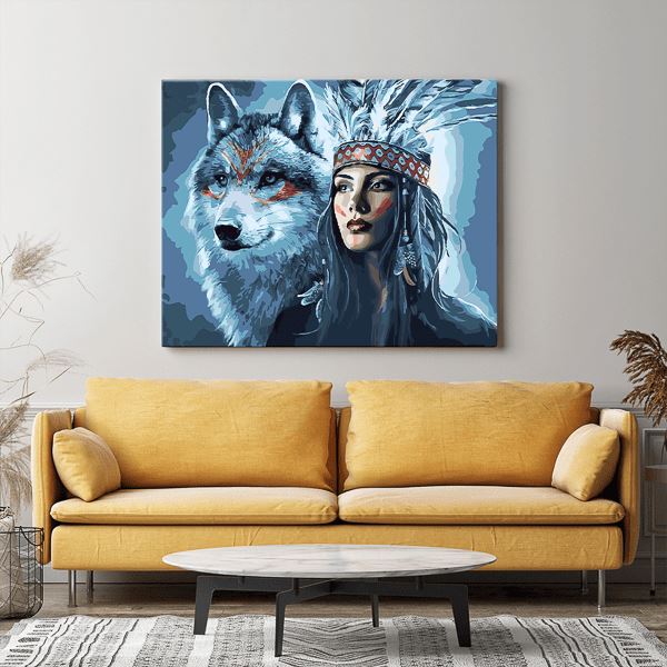 Malen nach Zahlen Wandgestaltung Kriegerin der Wölfe