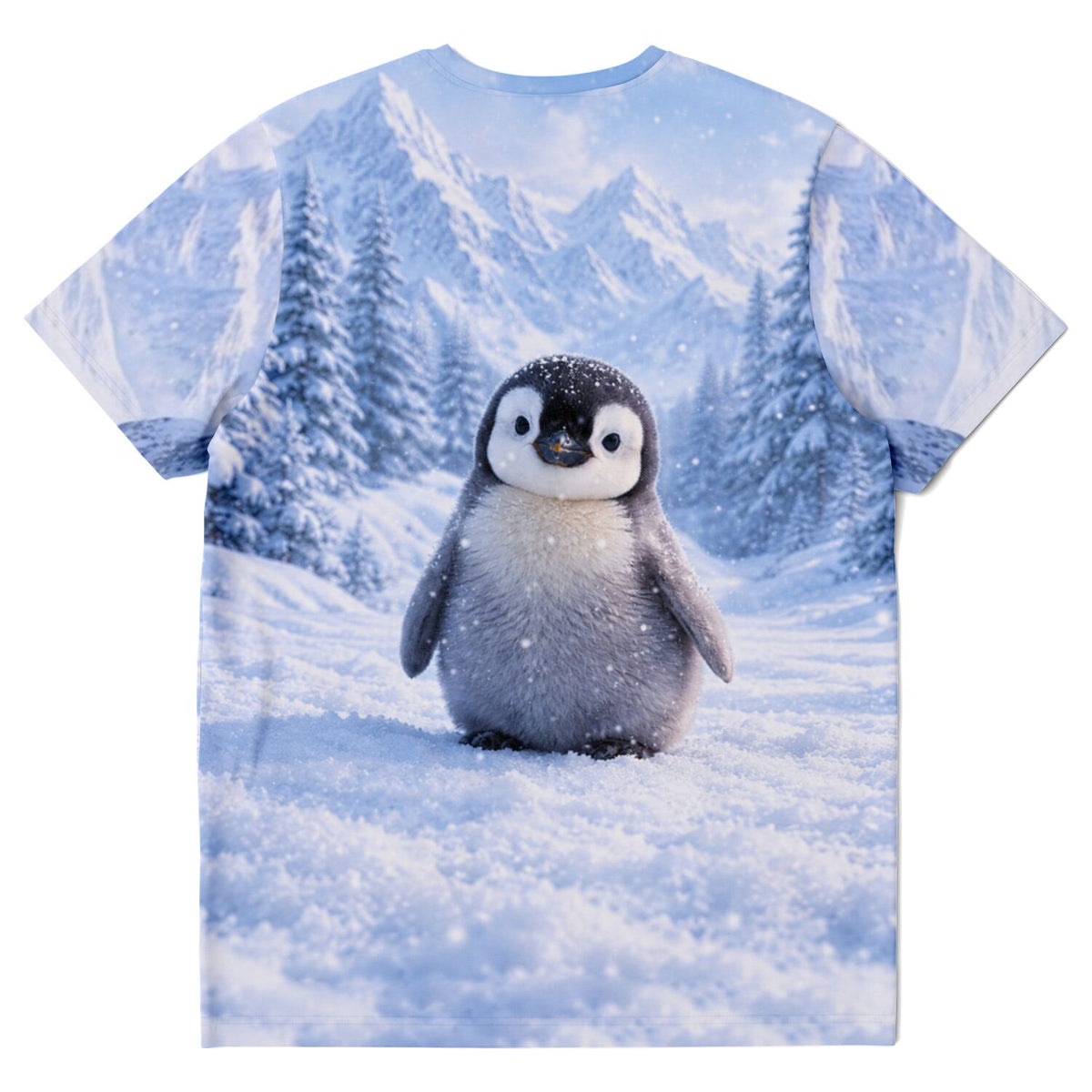 T-Shirt mit Pinguin im Schnee, inspiriert von Malen nach Zahlen Motiven für Erwachsene und Diamond Painting Designs.