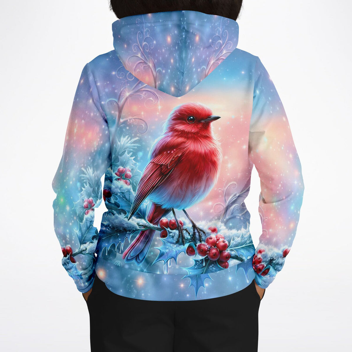 Dreamer Hoodie mit Rotkehlchen-Motiv im Winter, inspiriert von Diamond Painting Kunst und Malen nach Zahlen Designs