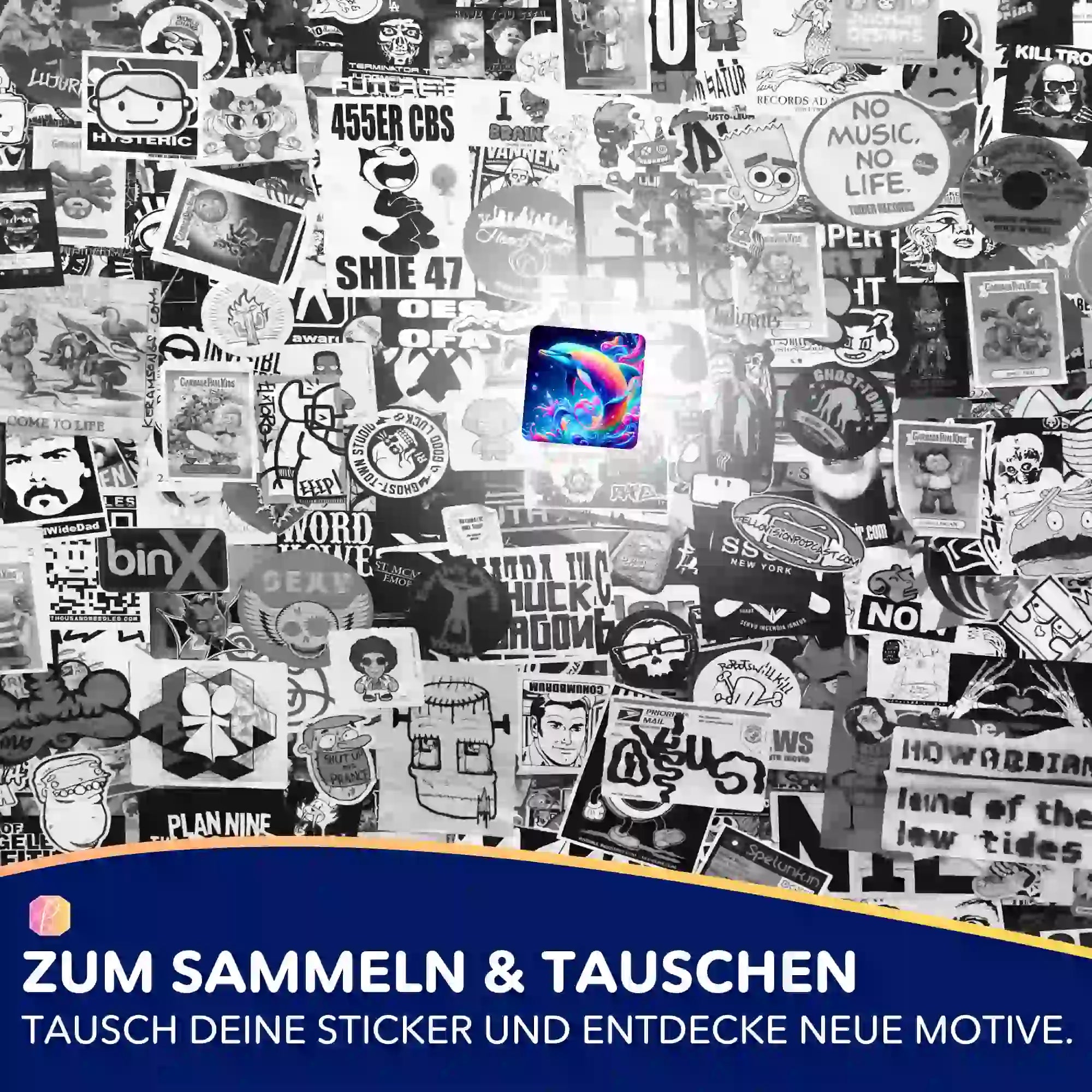 Aufkleber 5er-Set - Delfin im Farbenmeer