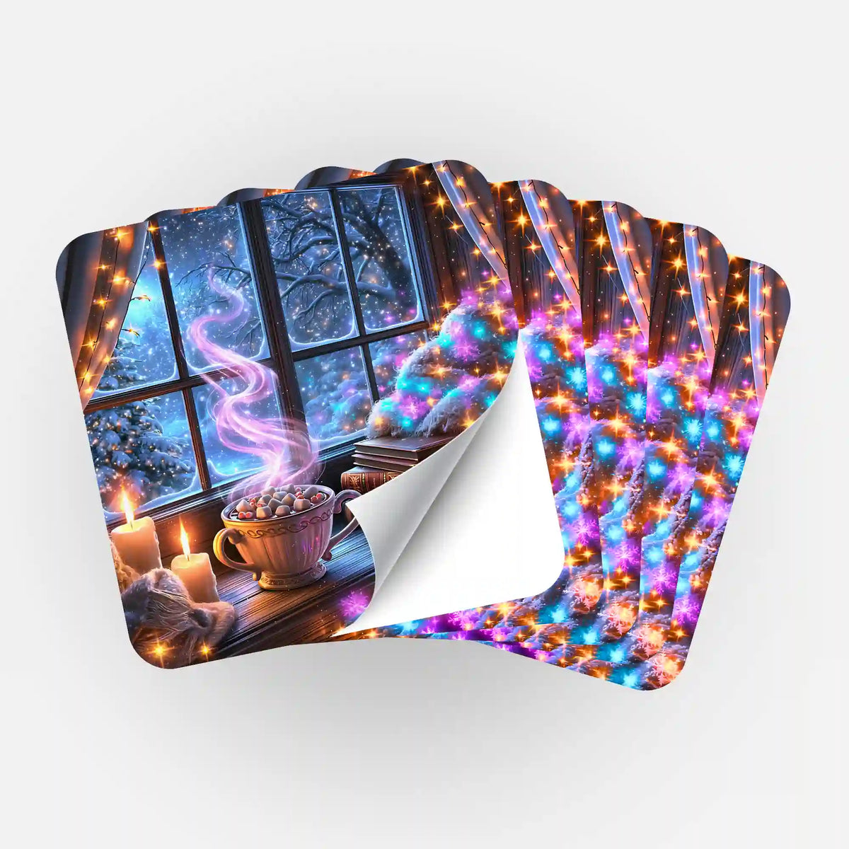 5er-Set Weihnachtszauber Aufkleber für Diamond Painting Organisation mit winterlichem Motiv und dampfender Tasse Kakao