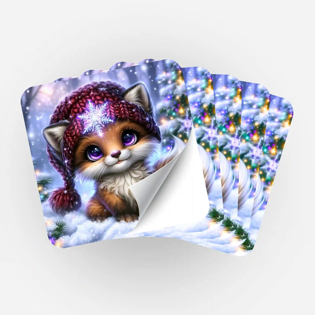 5er-Set Diamond Painting Aufkleber Kleiner Winterzauber mit süßem Fuchs-Motiv für Zubehör und Organisation