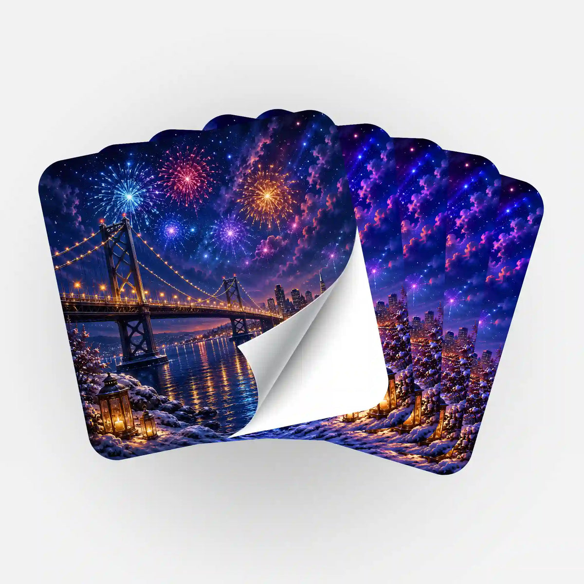 5er-Set Sticker für Diamond Painting mit Brücke, Feuerwerk und nächtlicher Stadtkulisse zur Organisation deines Zubehörs