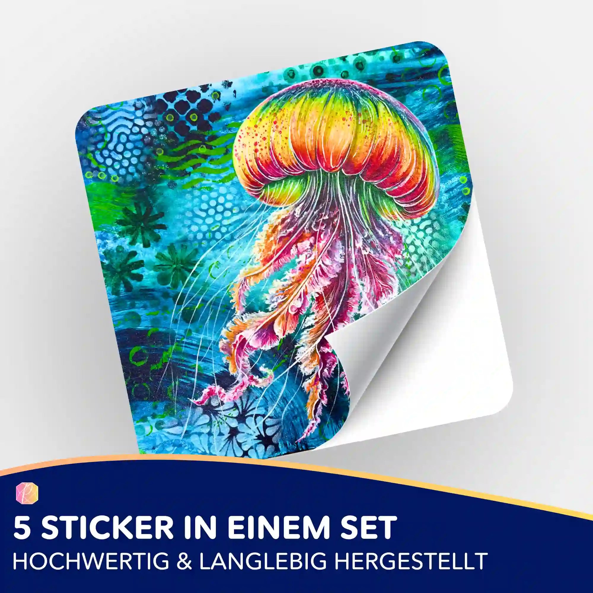 Medusa Solaris Sticker aus dem Picmondoo Diamond Painting Set mit farbenprächtiger Qualle im künstlerischen Unterwasser-Design