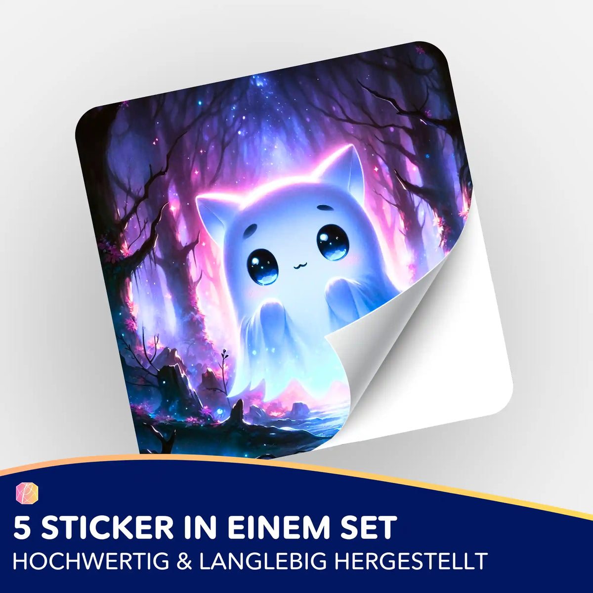 5er-Set Glowy Sticker für Diamond Painting und Malen nach Zahlen Fans mit niedlichem, leuchtendem Geist im Wald Motiv