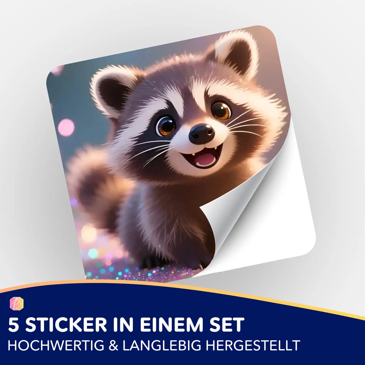 Süßer Waschbär-Sticker für Diamond Painting Zubehör – 5er Set mit glitzerndem Motiv zur Organisation deines Bastelhobbys