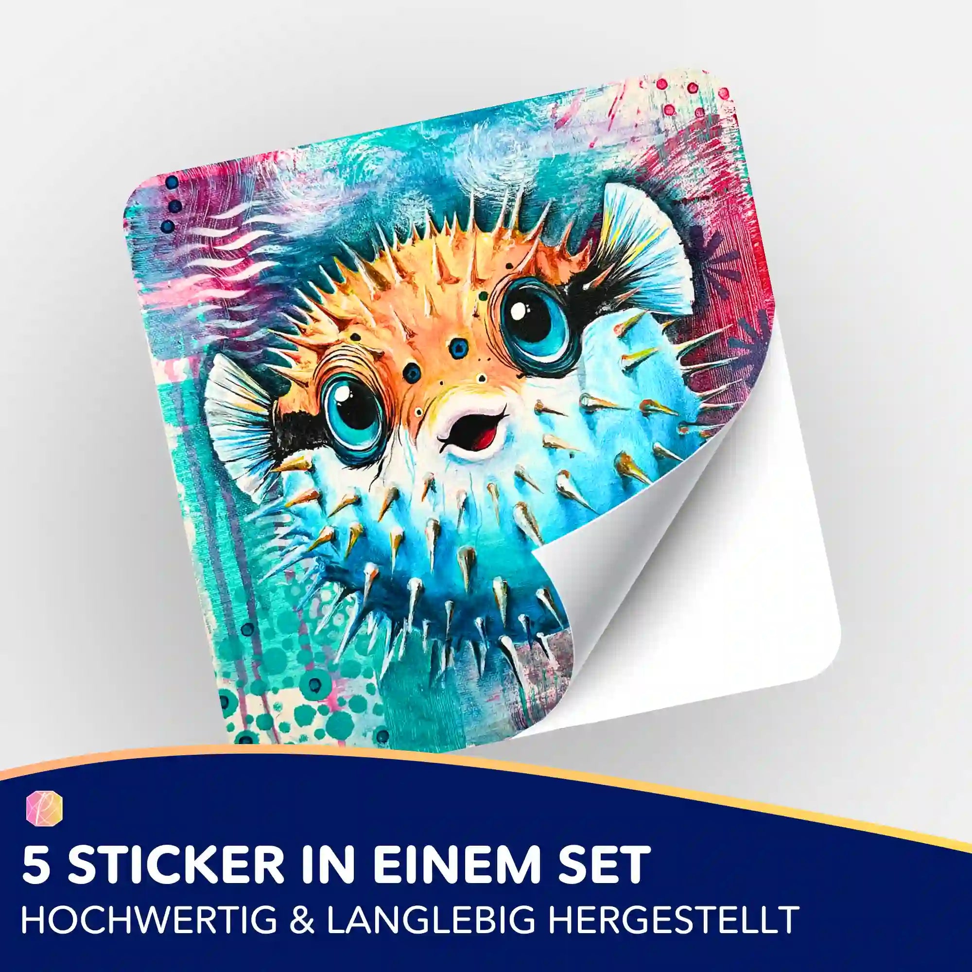 Bunter Kugelfisch-Sticker für Diamond Painting Organisation, Teil eines 5er-Sets von Picmondoo mit lebendigen Farben.