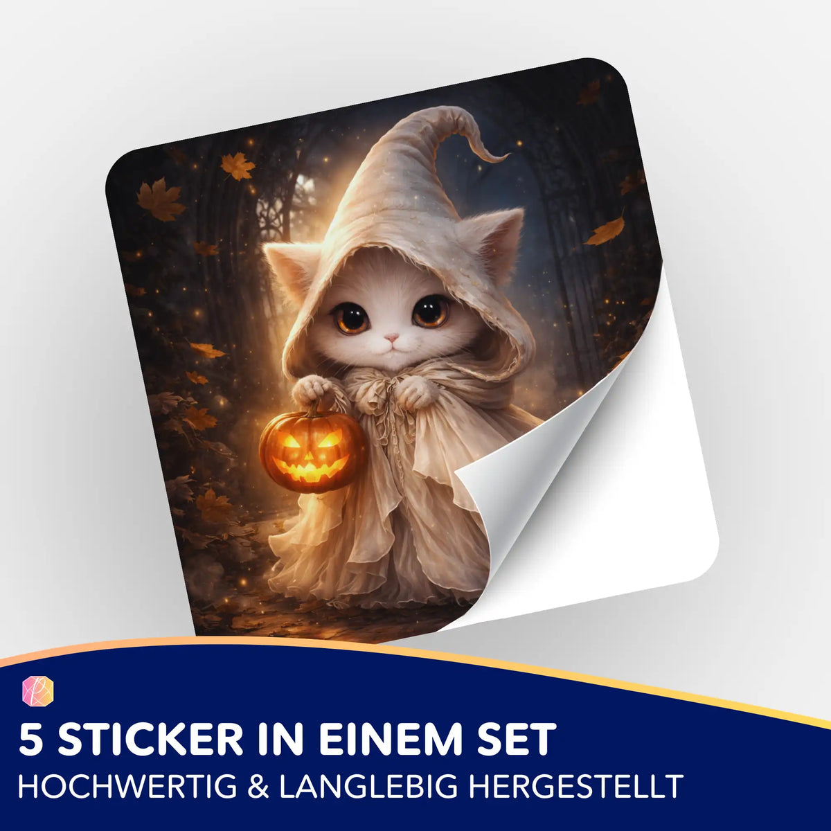 5er-Set Sticker für Diamond Painting mit süßer Katzen-Figur im Zauberer-Kostüm und Kürbis zur Zubehör-Organisation